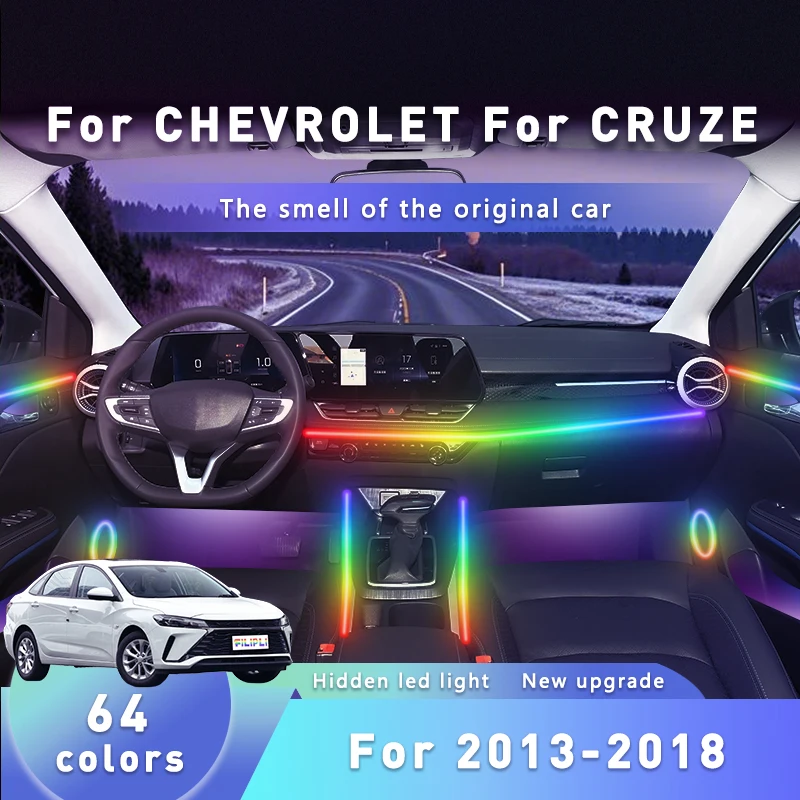 

FILIPLI для CHEVROLET CRUZE для 2013-2018 DIY салон автомобиля светодиодная лента с управлением через Bluetooth 64 RGB автомобильная акриловая лента для окружающего освещения