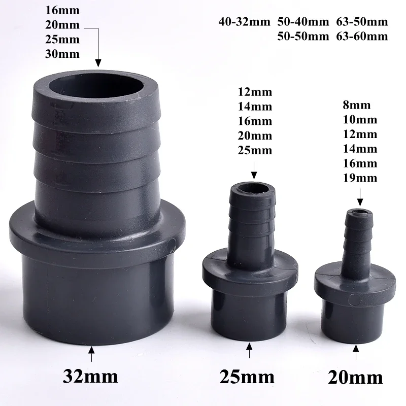 

O.D 20/25-8/10/12/14/16/19/20/25mm Dark Grey Pagoda Connector Garden Hose Adapter Irrigation Pipe Soft Hose Joint Accessories