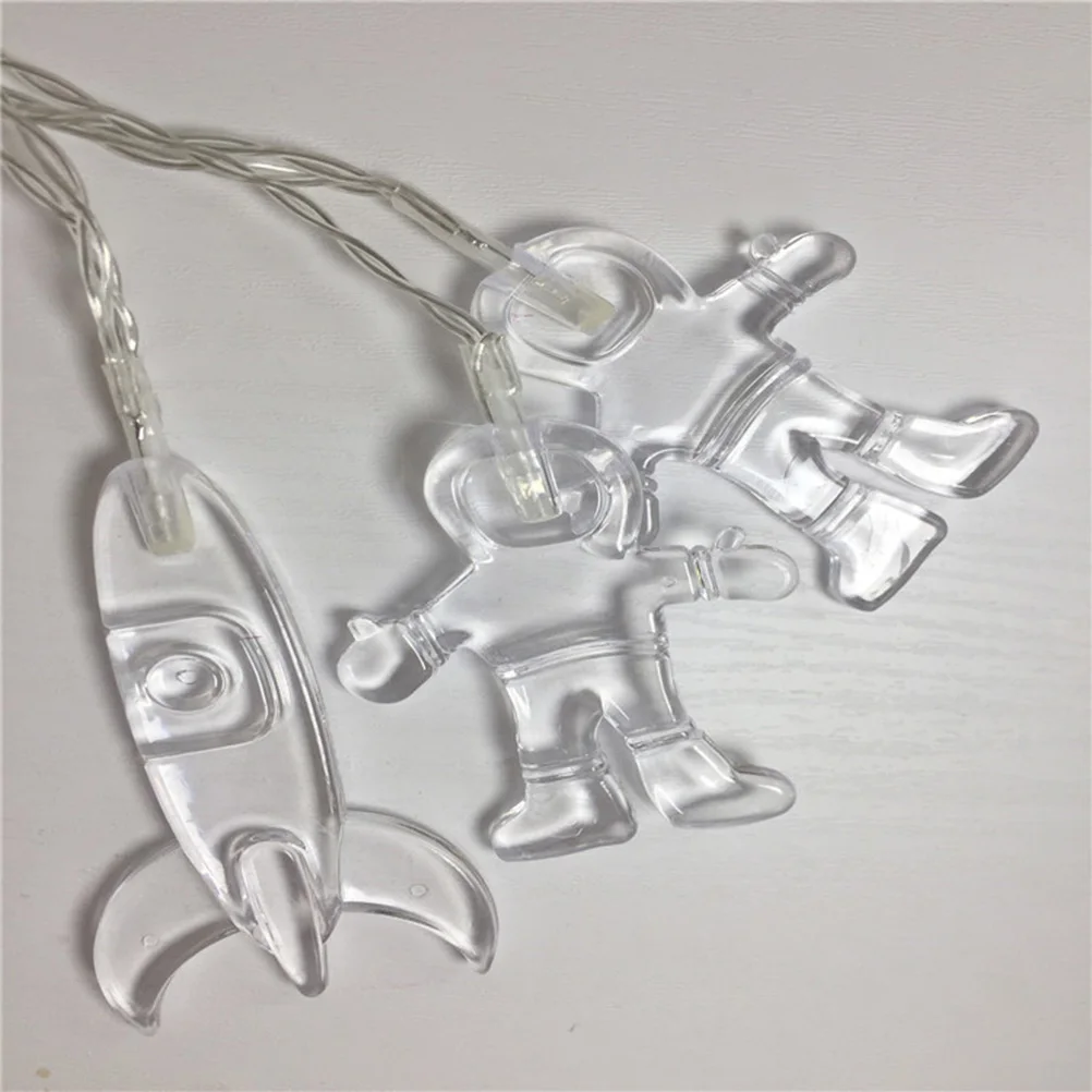 Guirnalda de Luces LED de 3 Metros con Diseño de Astronauta y Nave Espacial, 20 Bombillas, Luz Cálida y Colorida, Funciona con Pilas, para Navidad y Bodas