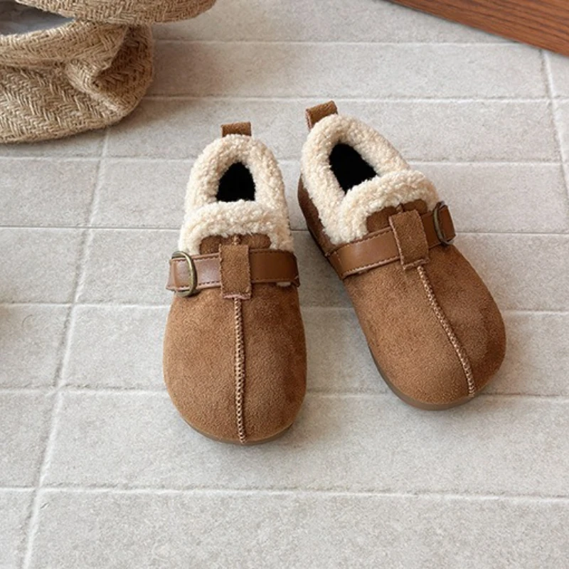 أحذية قطنية مخملية دافئة للفتيات لشتاء 2025 النسخة الكورية الجديدة أحذية الأميرة المسطحة غير الرسمية ذات الرقبة المنخفضة #4