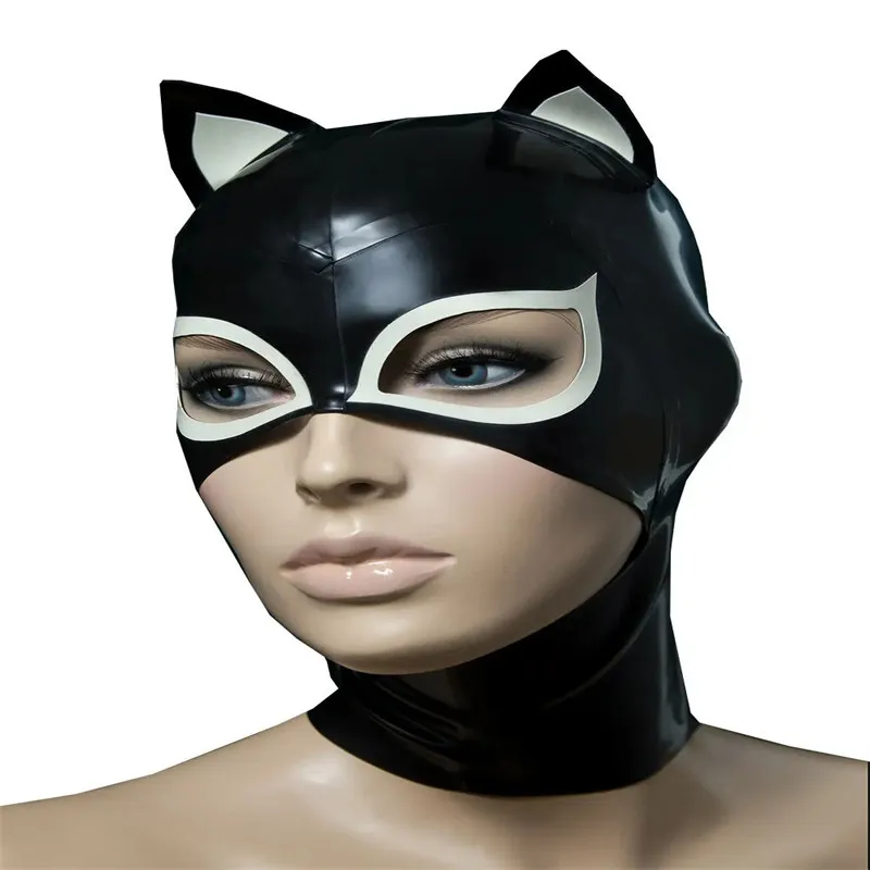 

Latex Hood Cat Ear Hood Women Sexy Handmade Headgear Rubber Mask Cosplay Club Wear