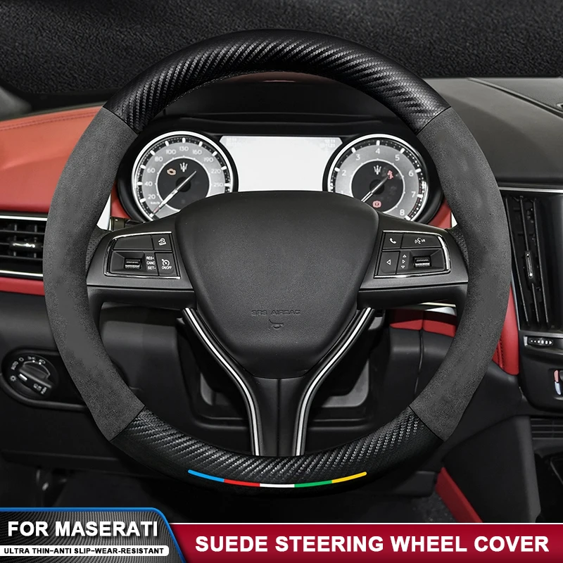 

Anti-Slip Car Suede Carbon Fiber Steering Wheel Cover For Maserati Ghibli Levante Quattroporte MC20 GranSport Spyder GranTurismo