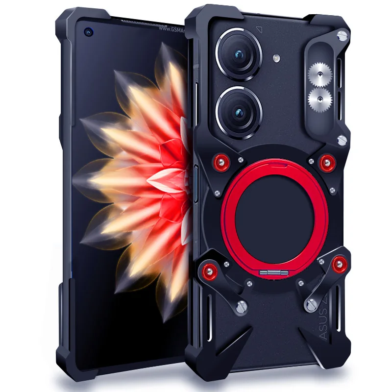 

Роскошный полый металлический чехол для ASUS Zenfone 10, чехол Zenfone9, алюминиевый бампер со встроенным 360° ° Кронштейн с защитой