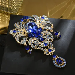 European and American Creative Crown Brooch, High Quality Women's Rhinestone Inlaid Water Drop Pins Jewelry
