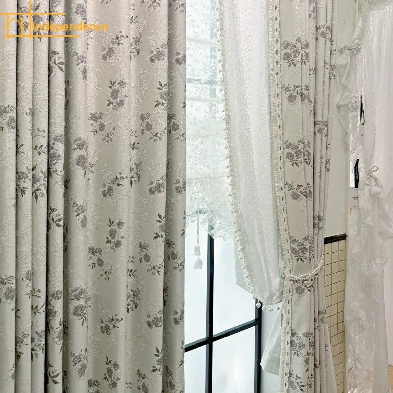 New Retro Pastoral Purple Chenille Embroidered Curtains for Living Room Bedroom French Window Custom Window Screen