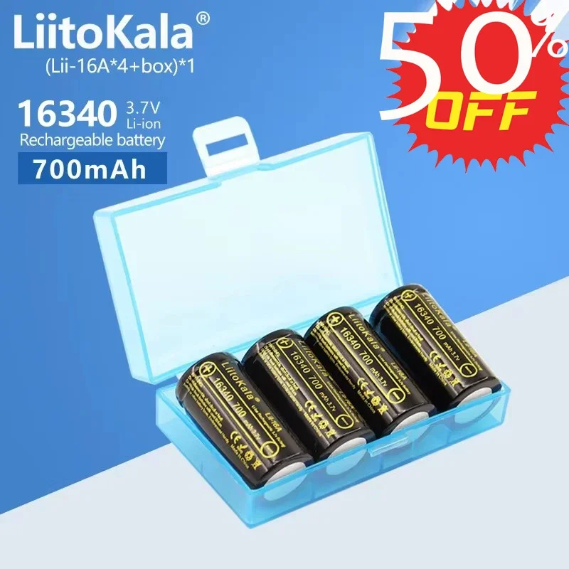 4PCS LiitoKala Lii-16A+box CR123A CR17345 16340 700mAh 3V Lithum Battery For Camera Electric Toys Flashlights Shaver Water Meter