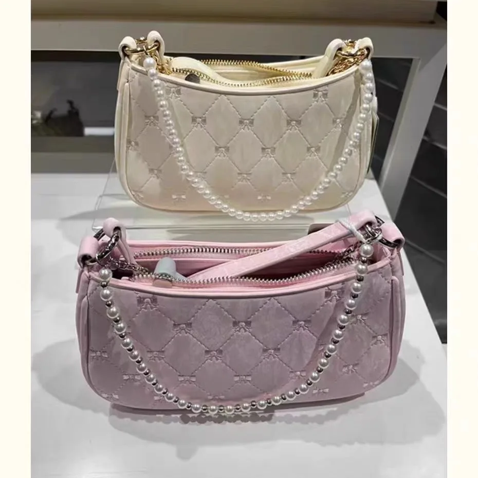 New Niche Design Women\'s Fashionable Shoulder Bag, Pearl Metal Chain Underarm Bag, Butterfly Pattern Elegant Small Bag