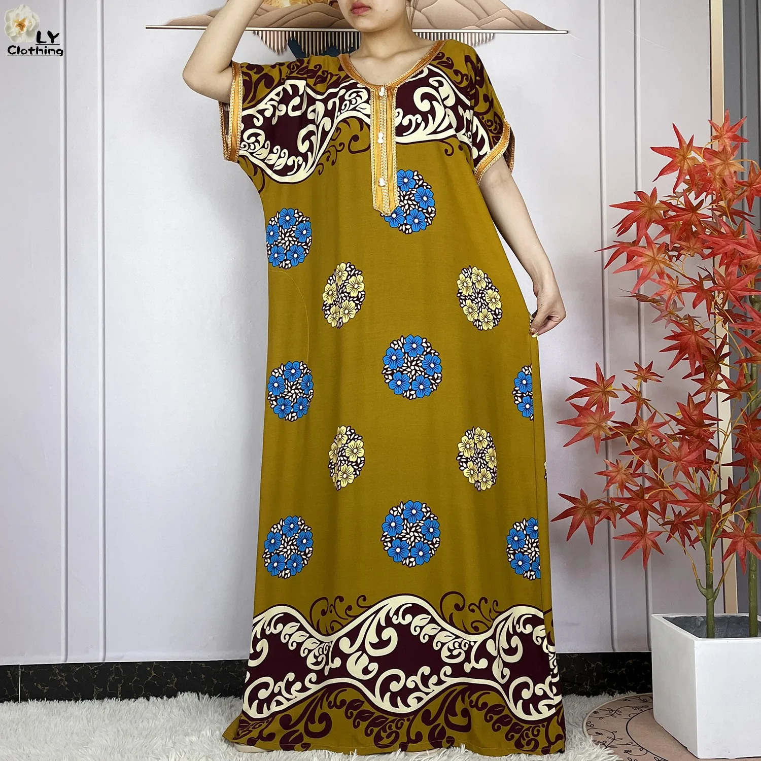 New Summer Dubai Fashion Short Sleeve Dress African Dashiki Solid Cotton Loose Caftan Lady Casual Maxi Islam Traditional Abaya