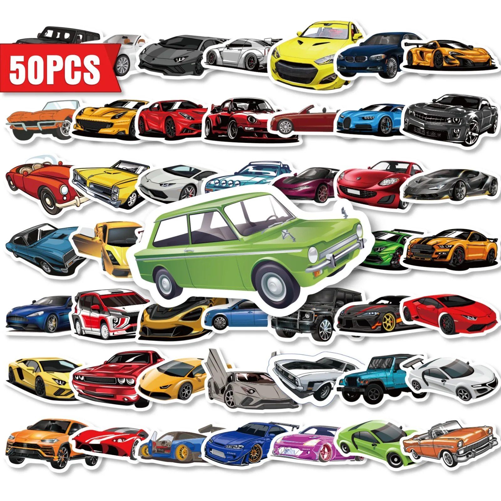 50 Pcs New Cartoon Modified JDM Supercars & Race Cars Waterproof Stickers for Journals, Graffiti, Rewards & Gifts