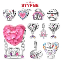 Silver S925 Sisters Series Pink Heart Charm Forever Love Beads Fit Original Bracelet Diy Fine Jewelry Gifts for Women