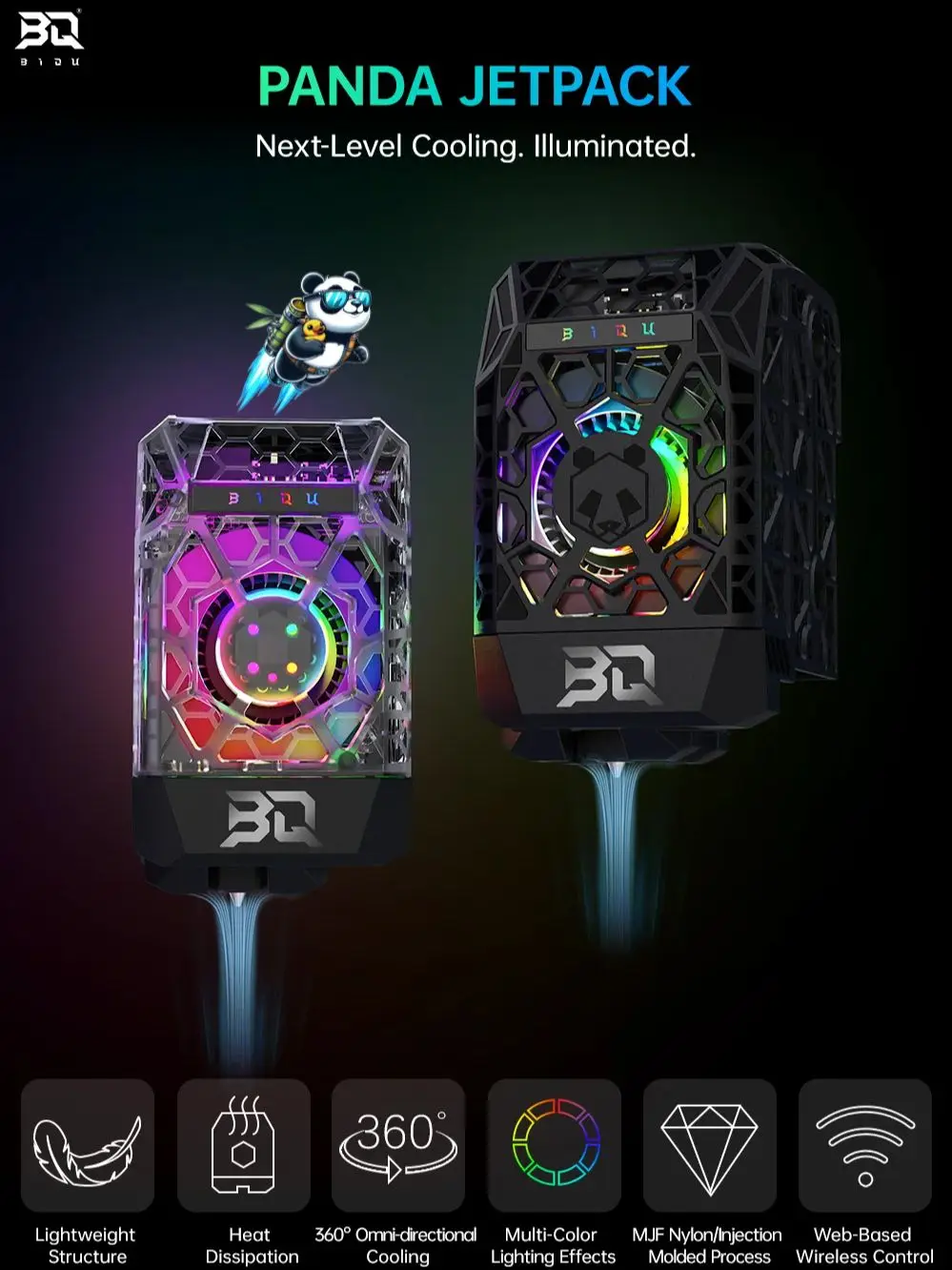 BIGTREETECH Panda Jetpack 360 °   Chłodzenie, wielokolorowe oświetlenie, nylon MJF/wtrysk, lekki jak Panda Jet, do Bambu Lab P1 X1 — zdjęcie produktu 7