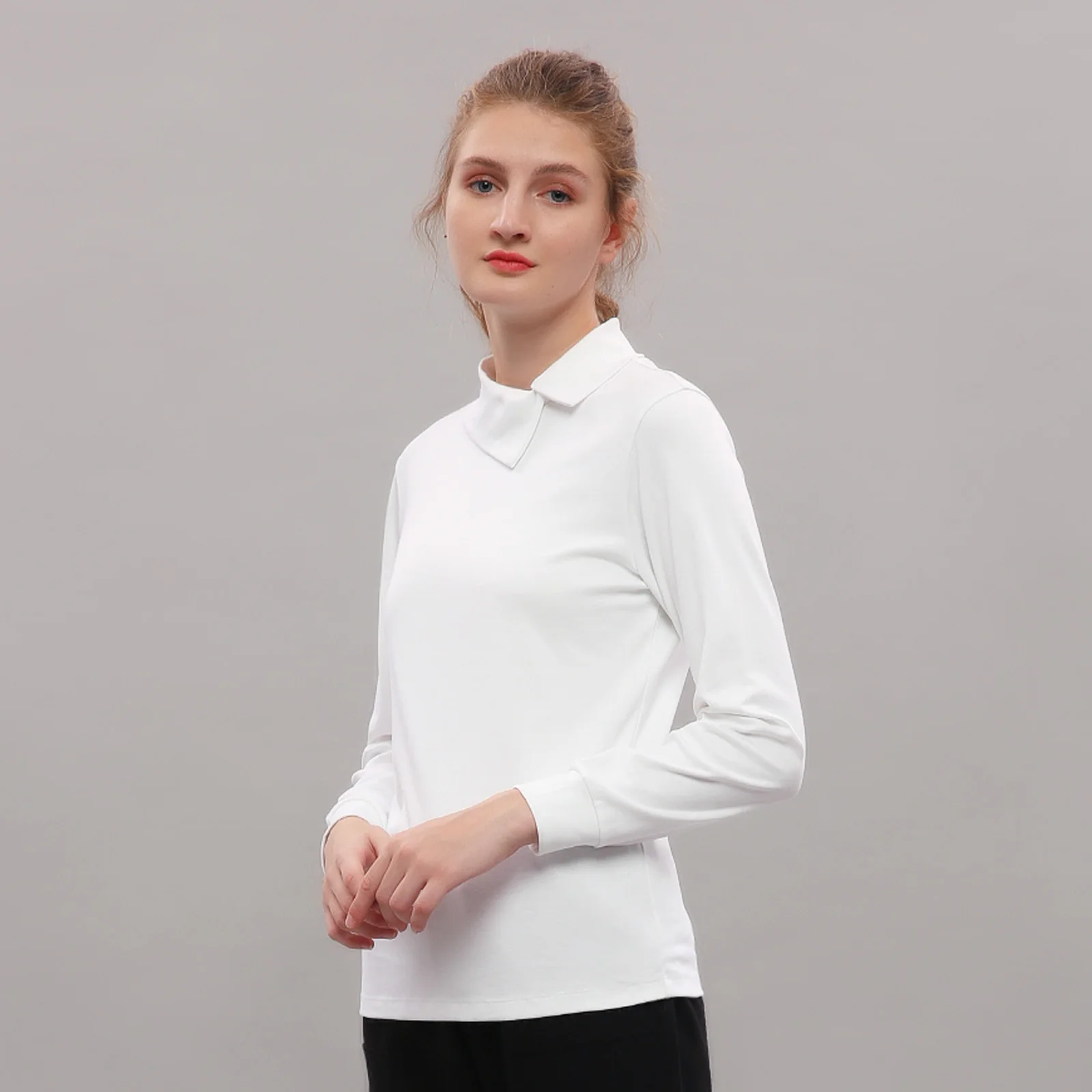 

Женская футболка Ele Long Sve, мягкий хлопок, нежный теплый дизайн с наклонным воротником CEEPMTTON, прямые брюки, осенняя мода