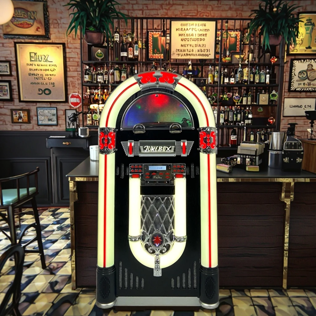 الرقمية الرجعية نمط Jukebox مشغل تسجيلات من الفينيل متعدد الوظائف محطة الموسيقى التجارية قناة ستيريو الالكترونيات الاستهلاكية