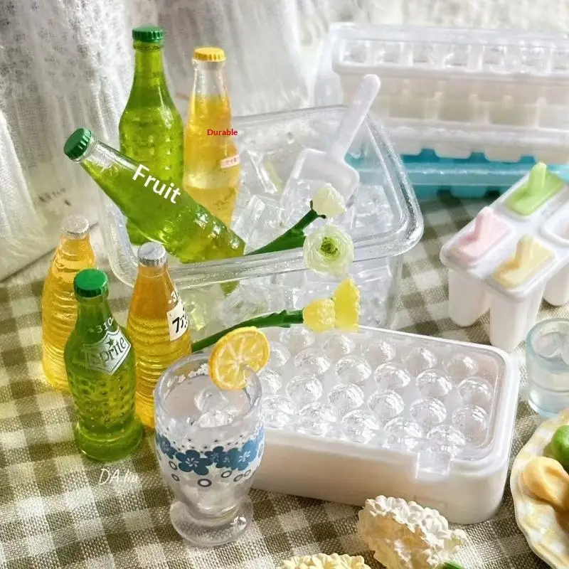 1 Set Accessori per bambole 1/6 Casa delle bambole in miniatura Gioco di cibo Decorazione Mini scatola per la produzione di ghiaccio Scatola per la conservazione del ghiaccio con modello di pala per il ghiaccio