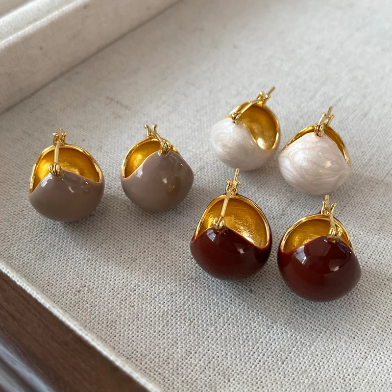 

PONYKISS 925 Sterling Silver Minimalist Enamel Ball Hoop Earring for Women Vintage Geometric Fine Jewelry Light Luxury Accessory