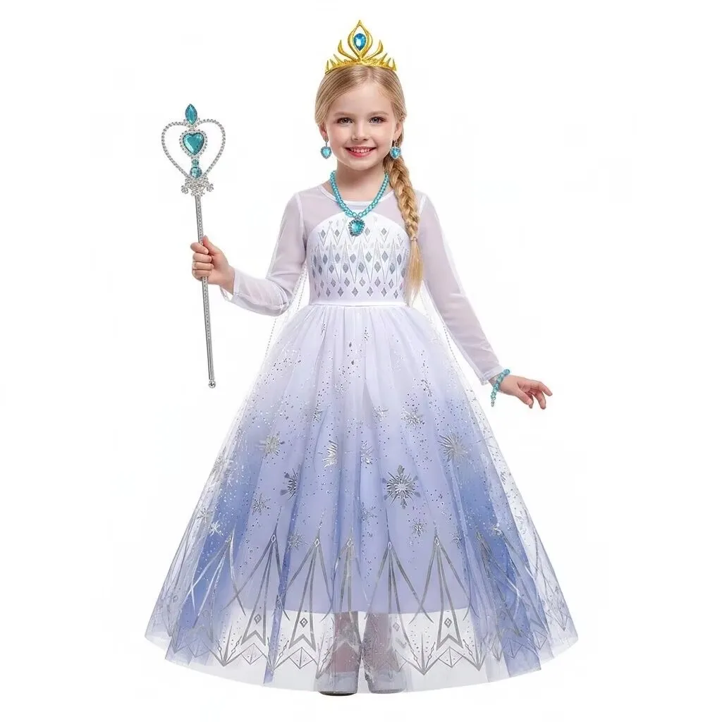 Girl Halloween Cosplay Princess Costume Dress Birthday Party Carnival Disguise Children Elsa Vestidos Snow Queen Dress