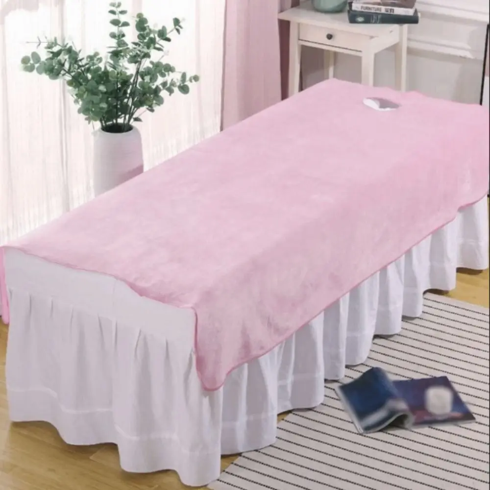 Comfortable SPA Bedspread with Face Hole Soft Cosmetic Bed Sheet Velvet Thickened Beauty Massage Table Cover for Beauty Salons
