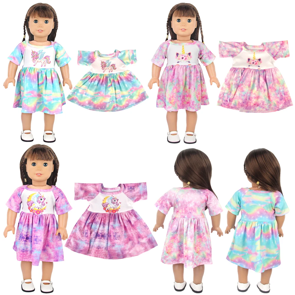 Colorful Cute Cartoon Doll Clothing Dress Unicorn Doll Clothes For American 18 Inches Girl Doll 43cm Baby New Born,OG Girl Dolls