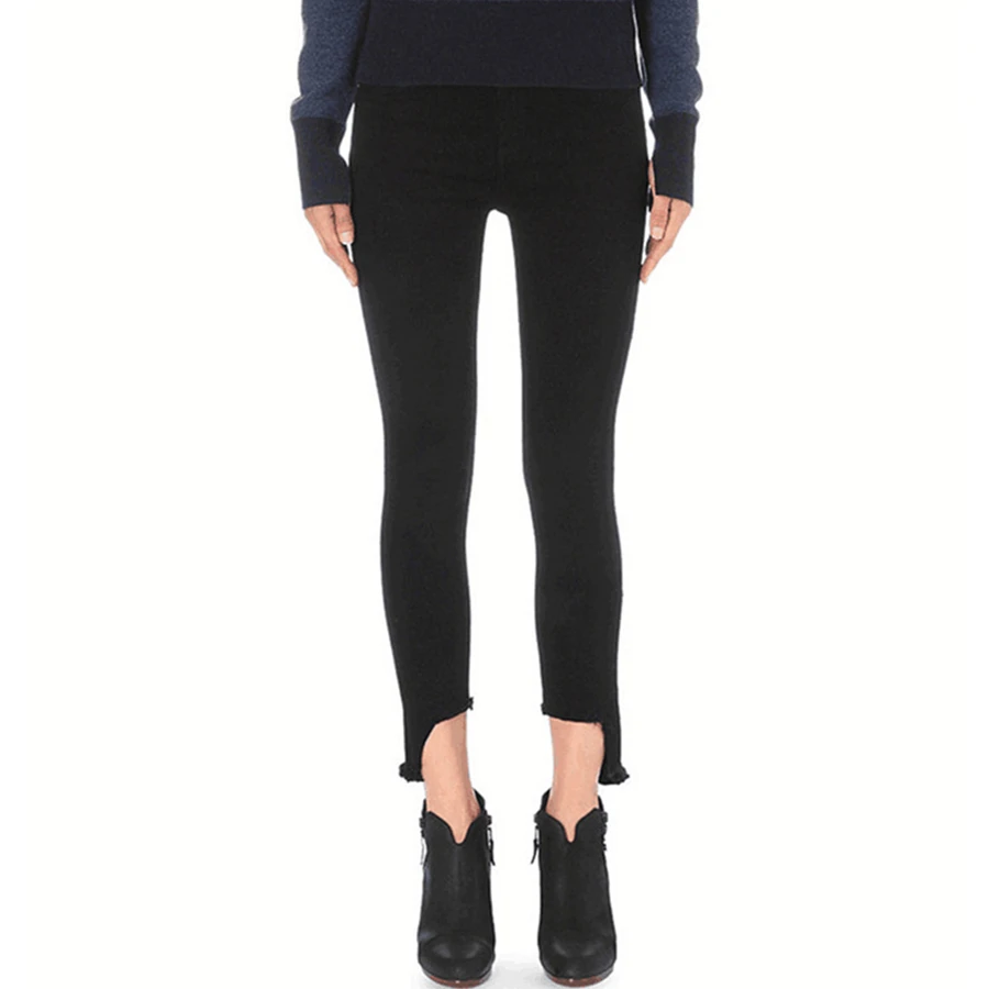 

Maxdutti French Minimalist Fringed Pencil Pants Vintage High Waist Slim Fit Black Color Cropped Jeans Women's Denim Pants Clothe