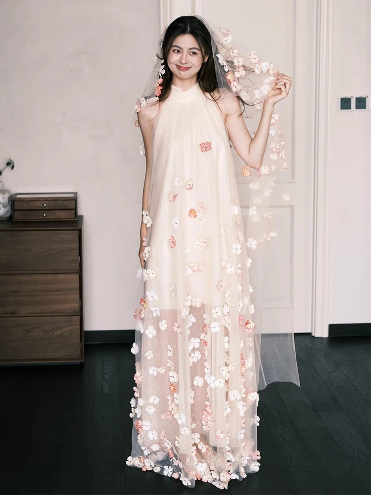 

Ele Wedding Morning Robe Women's Engagement Dr Floral Handmade Embelliments A-Line Skirt Long Gown Luxury Sensation