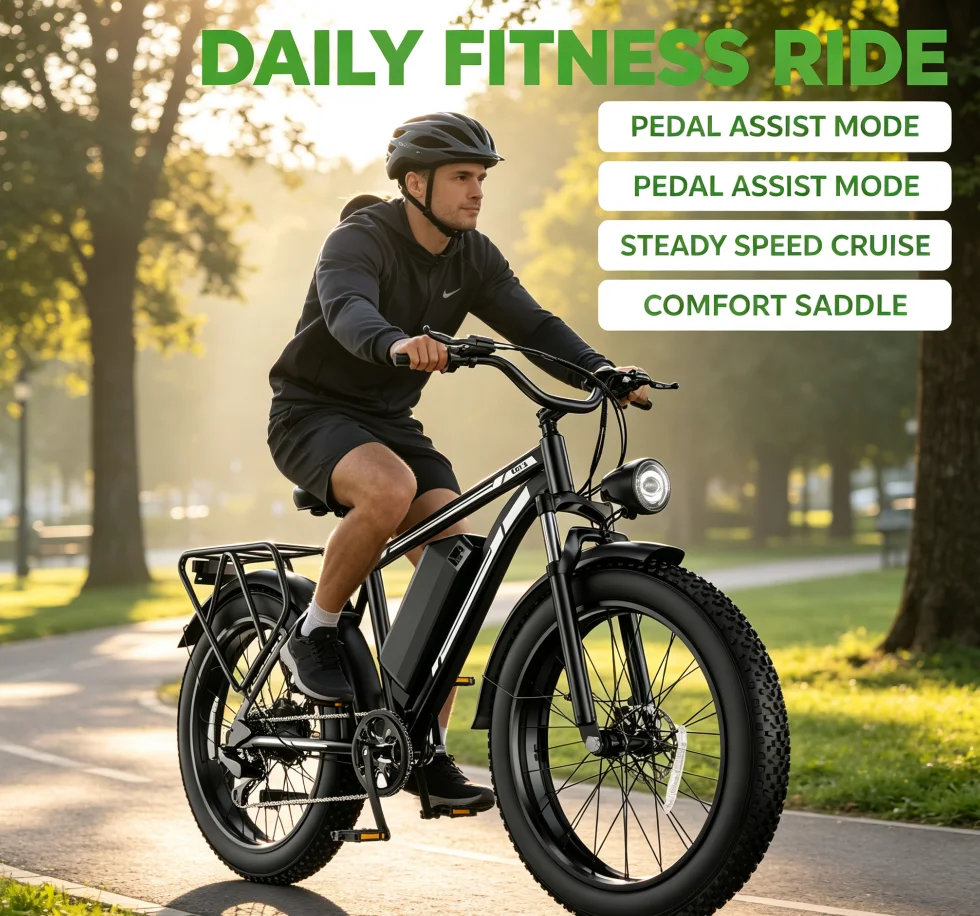 Heavy‑Duty Adult Electric Bicycle 26×4 Inch Fat Tire EBike 1000W Rear Drive 48V 15.6Ah Shimano 7‑Speed Disc Brake Front Suspension E‑Bike