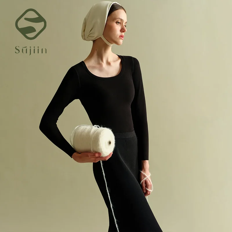 

SUJIIN Winter Women's Thermal Underwear 2025 New Fleece Long Sleeve Crew Neck Basic Tops Cashmere Thermal Clothing Woman WC060