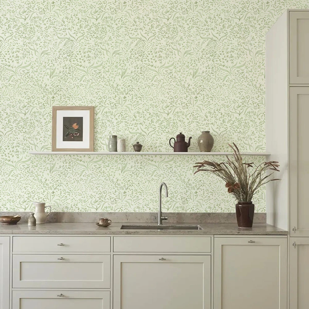 Green Leaves Peel And Stick Wallpaper Fresh Flowers Self Adhesive Waterproof Wall Decor Contact Paper Retro Furniture Sticker