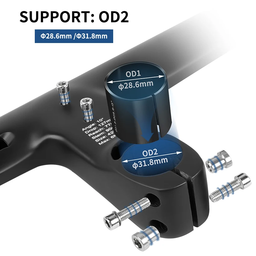 T1000 Carbon Handle Bar Di2 Matte Black Compatible with 31.8mm OD2  Fully Internal Routing 28.6 Carbon Integrated Handlebar Road