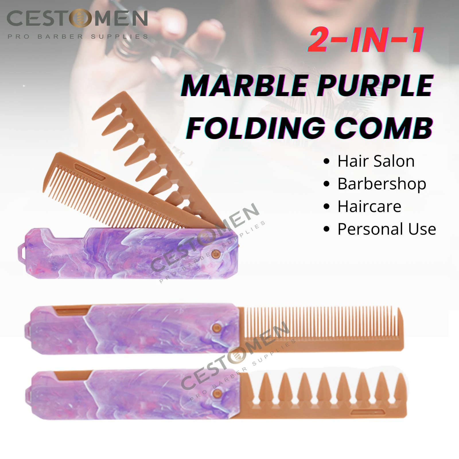 NEW Marble Multi-functional Folding Pocket Combs Men Oil Head Comb Plastic Mini Beard Comb Barber Hair Styling Wide Tooth Combs