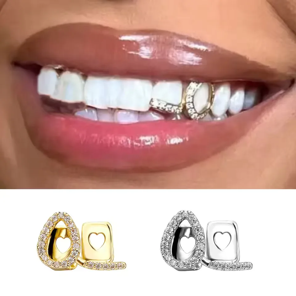 Topgrillz ouro prata cor barra horizontal oco chama zircão dentes grillz hip hop cz pedra grelhas de dente para mulheres jóias masculinas