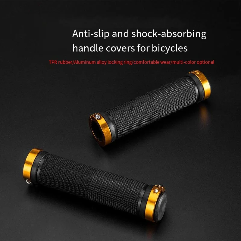 PE Rubber MTB Grips Alloy Cuffs Bilateral Lock Bicycle Handle Grip Anti-skid Cycling Handlebar Sleeve BMX Bike Accessories