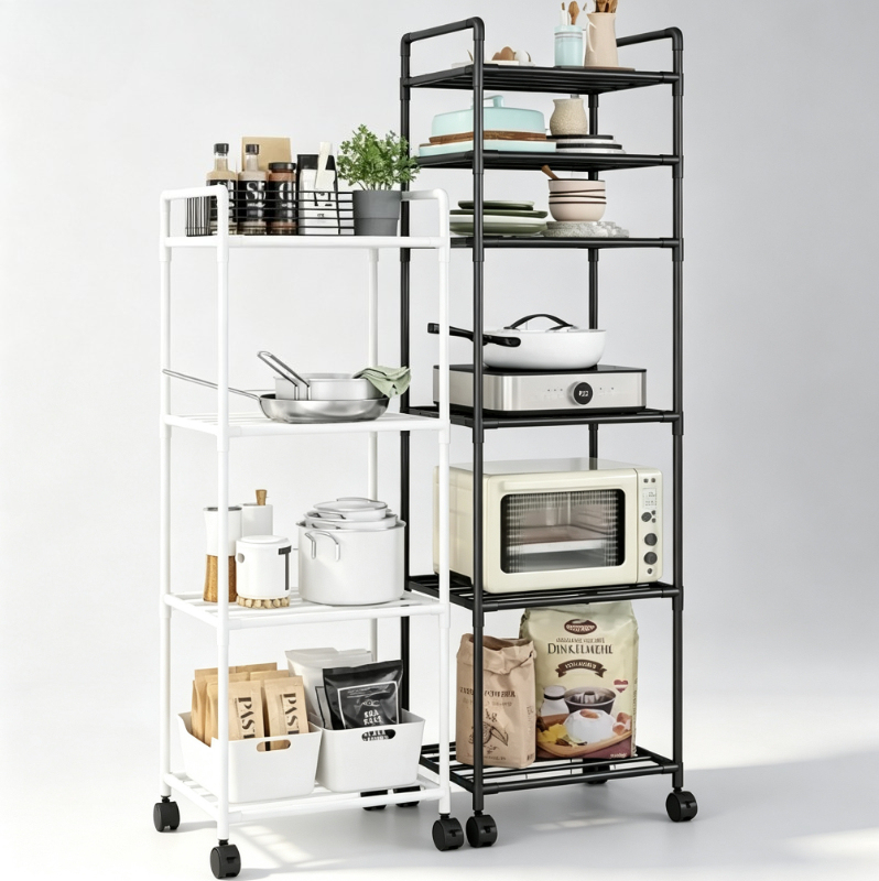 Multi‑Function Floor‑Standing Trolley Storage Rack, Microwave Oven Holder for Kitchen & Bathroom, Space‑Saving for Small Spaces