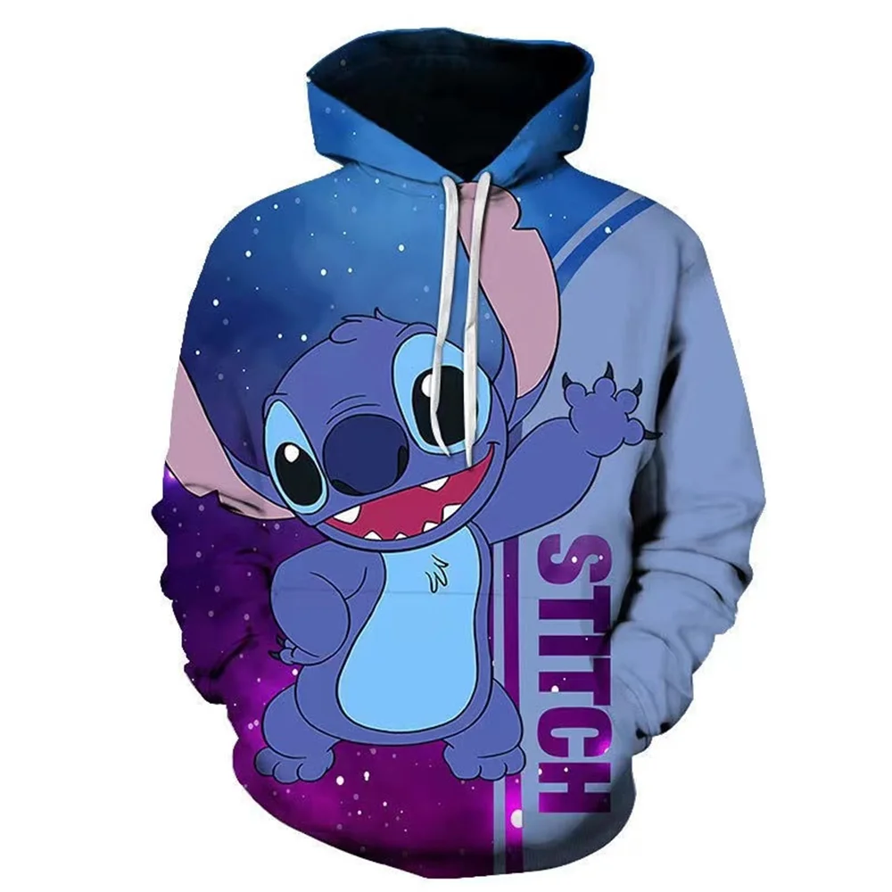 

MINISO Disney Classic Boy Cartoon Cute Animation Stitch 3D New Printed Sweater Hooded Long Sleeve Top New Loose Pullover Clothes