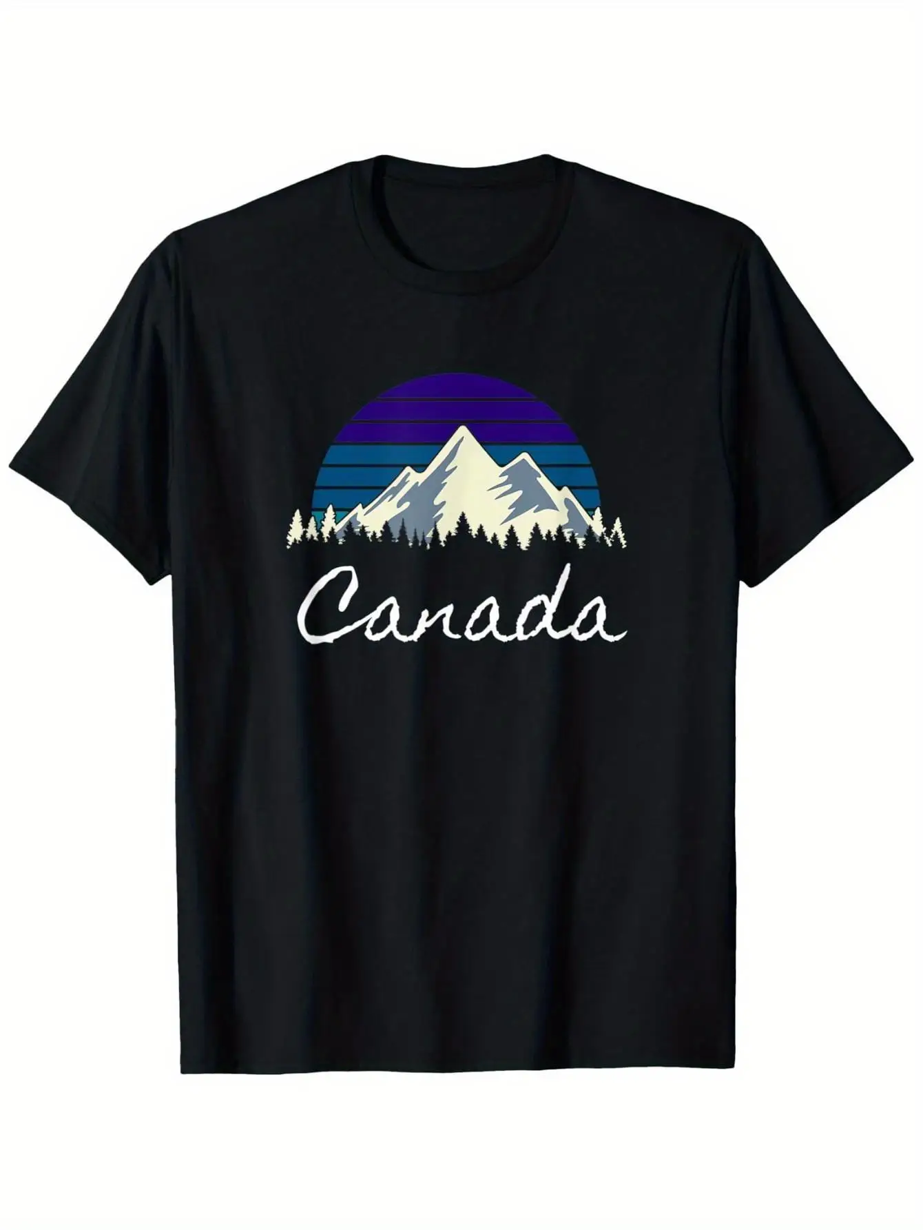 

Canada Mountain Sunset Retro Graphic Tee Men Women Cotton Short Sleeve Outdoor Adventure T-Shirt
