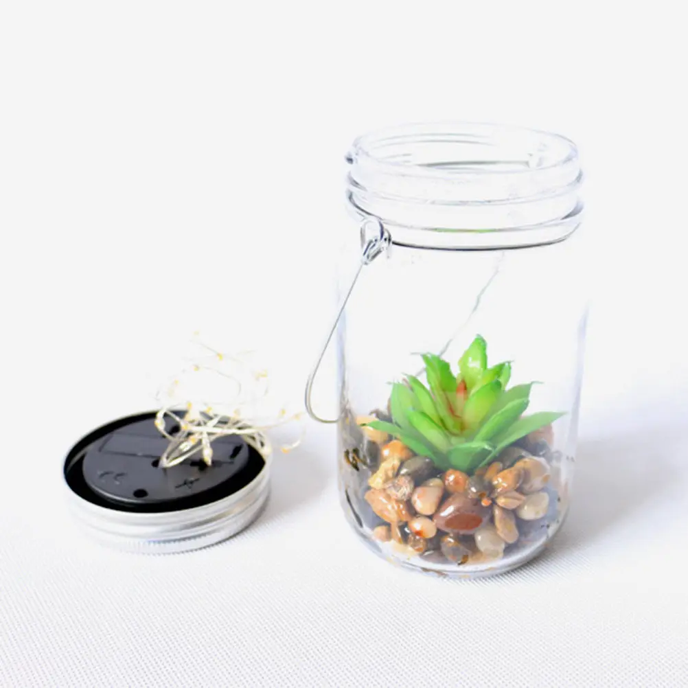 Solar Glass Hanging Jar Lamp for Outdoor Patio & Indoor Garden Decor, Eco-Friendly Plant Light