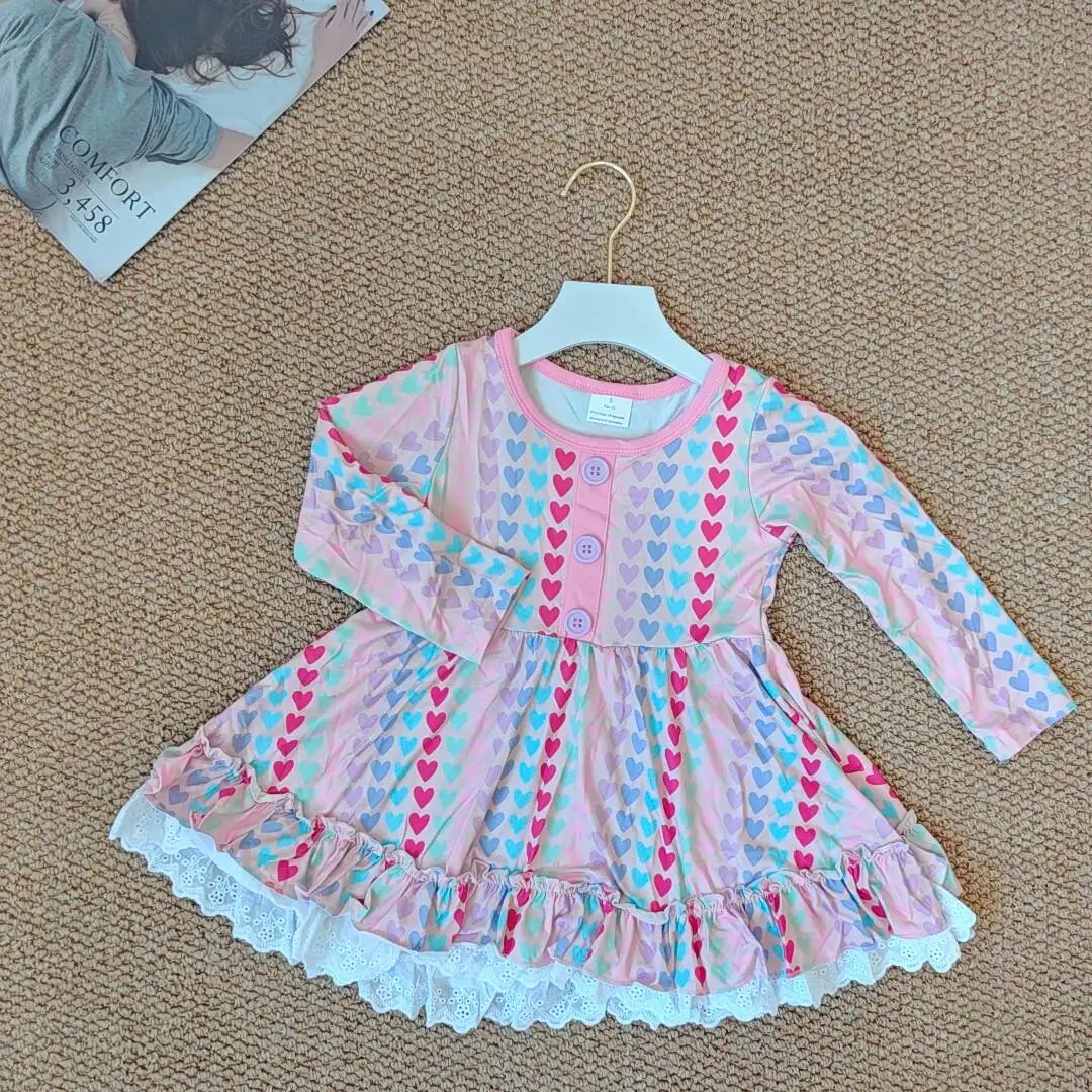 

9.26 Baby Girls Winter Dresses Baby Girls Valentines Hearts Ruffle Knee Length Dresses