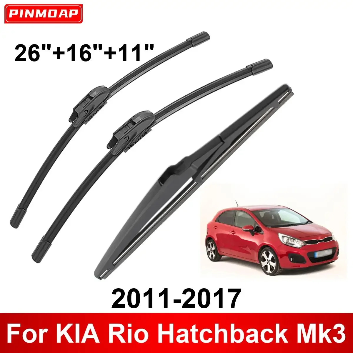 3PCS Car Wiper For KIA Rio Hatchback Mk3 2011-2017 Front Rear Wiper Blades Brushes Auto Accessories 2013 2014 2015 2016 2017