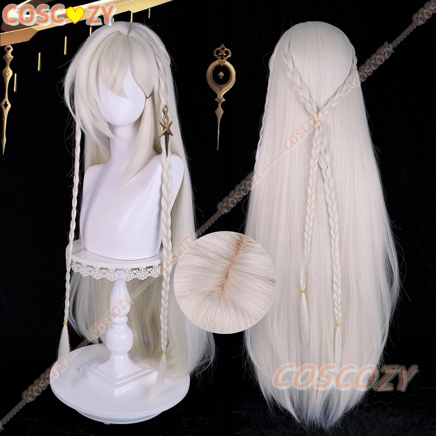 

Genshin Impact Istaroth Cosplay Wig Long Light Blonde Hair Tokoyo Ookami Kairos Four Shades Halloween Party Prop for Women Girls