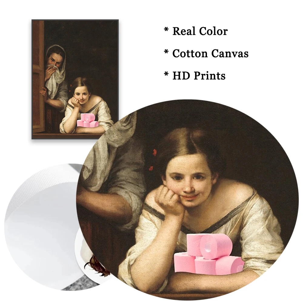 American Gothic Toilet Wall Art Posters Funny Venus With Toilet Paper Canvas Painting Altered Renaissance Art Print Toilet Decor