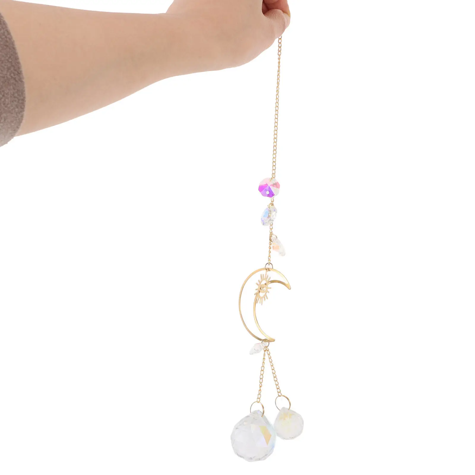 Handcrafted Crystal Moon Suncatcher Hanging Pendant for Windows Doors Balcony Garden Home Decor Rainbow Maker Light Catcher