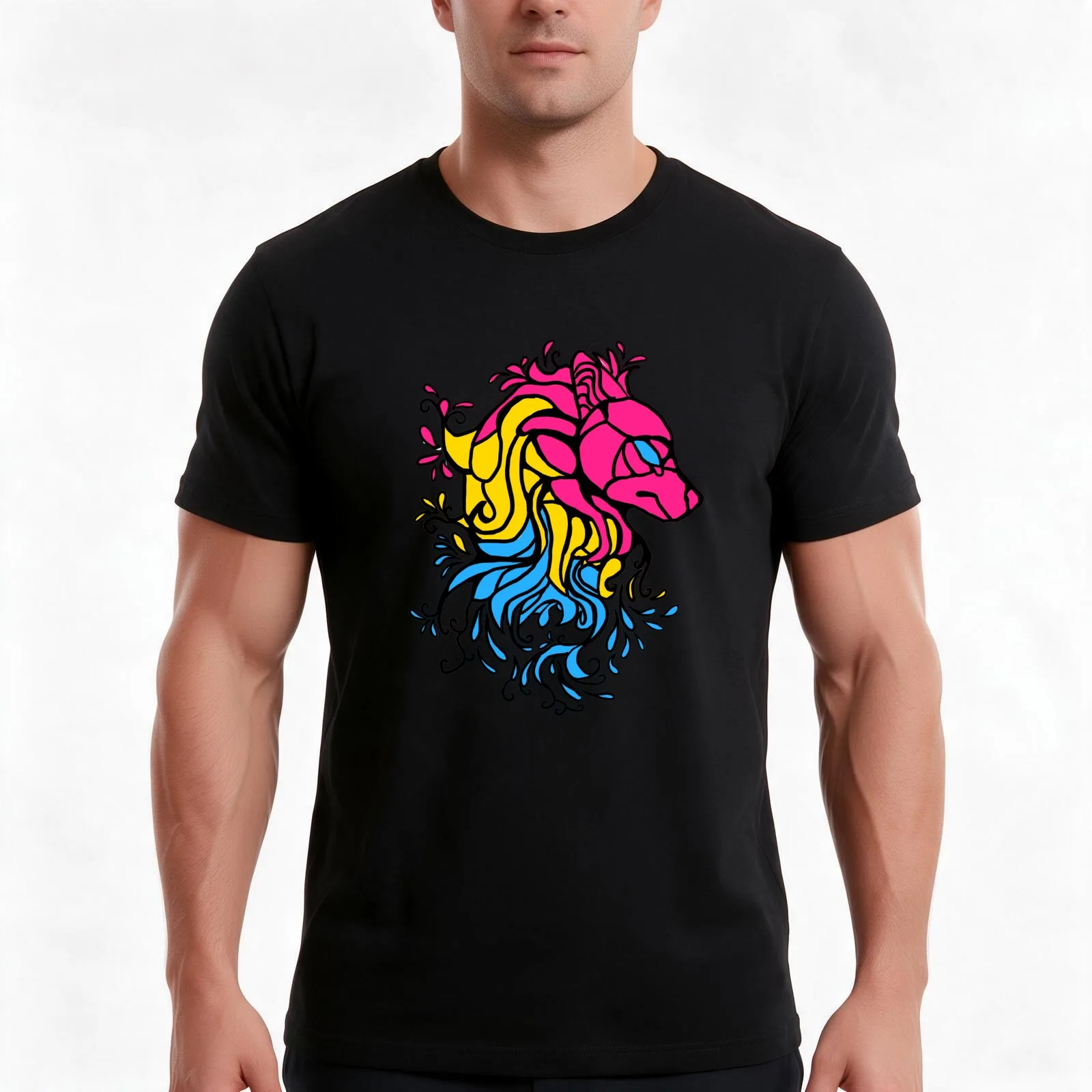 pansexual wolf T-Shirt, Summer Casual Cotton Tee, Oversized Streetwear Tops, Vintage Graphic Print, Loose Fit Short Sleeve