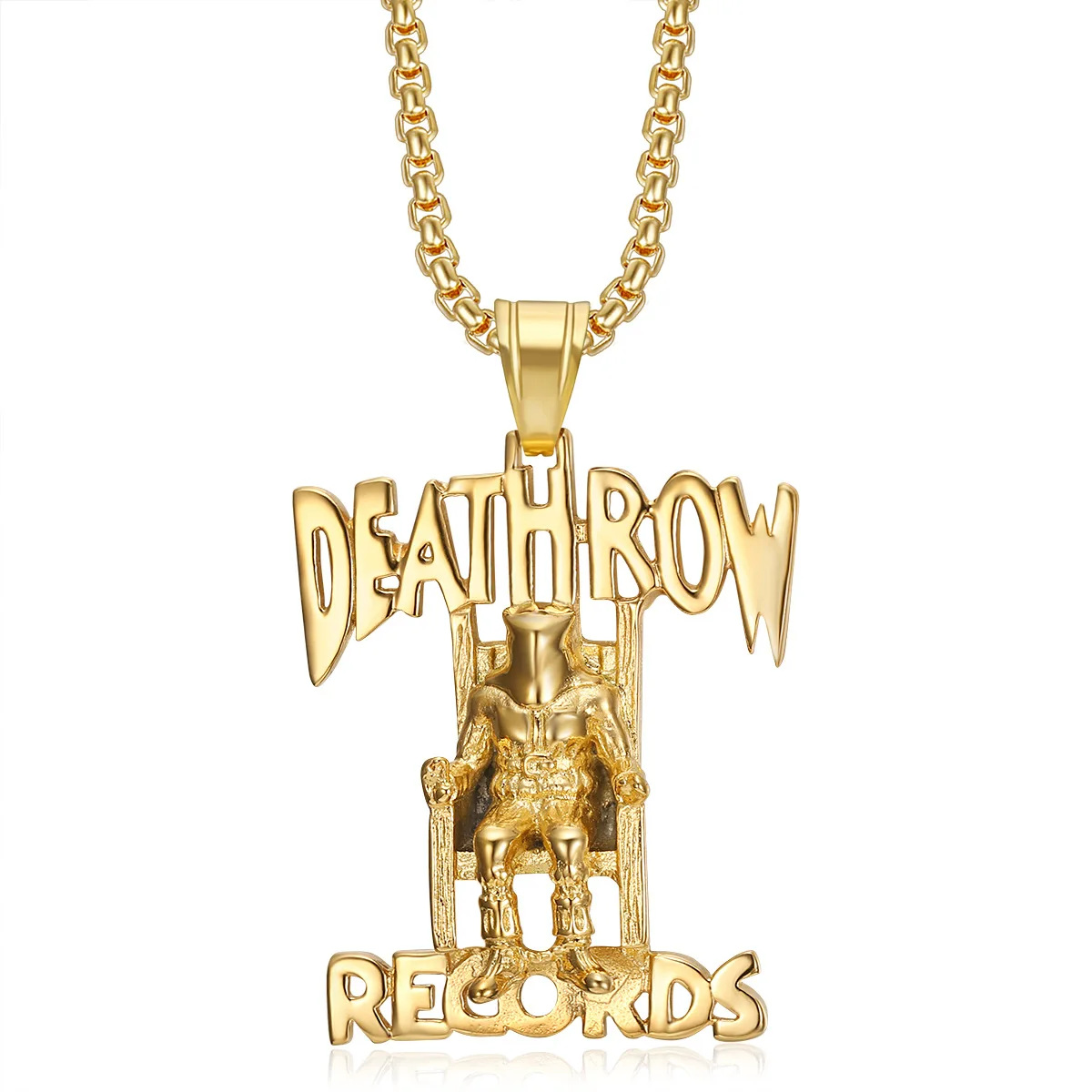 Hip Hop Zircon Iced Out Pendant Necklace DEATH ROW RECORDS Stainless Steel 18K Gold Plated Crystal Jewelry for Men Gift