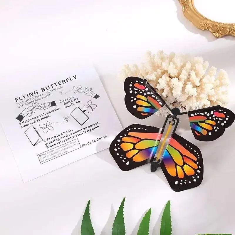 10Pcs Fairy Magic Butterfly Kids Children Funny Rubber Band Flying In The Book Joke Toys Powered Wind Up Butterflies Props