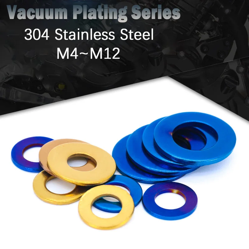 304 Stainless Steel Circular Flat Gasket M4 M5 M6 M8 M10 M12 Titanium Blue/Titanium Gold Flat Washer Motorcycle Decorative Piece