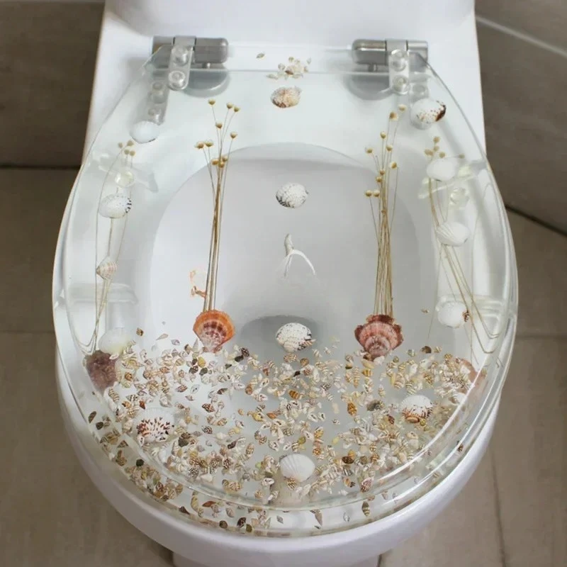 

47*38CM High-grade Beautiful Resin Toilet Seat Cover Stainless Steel Slow Down Toilet Cover Mute Thickened U/V/O Universal