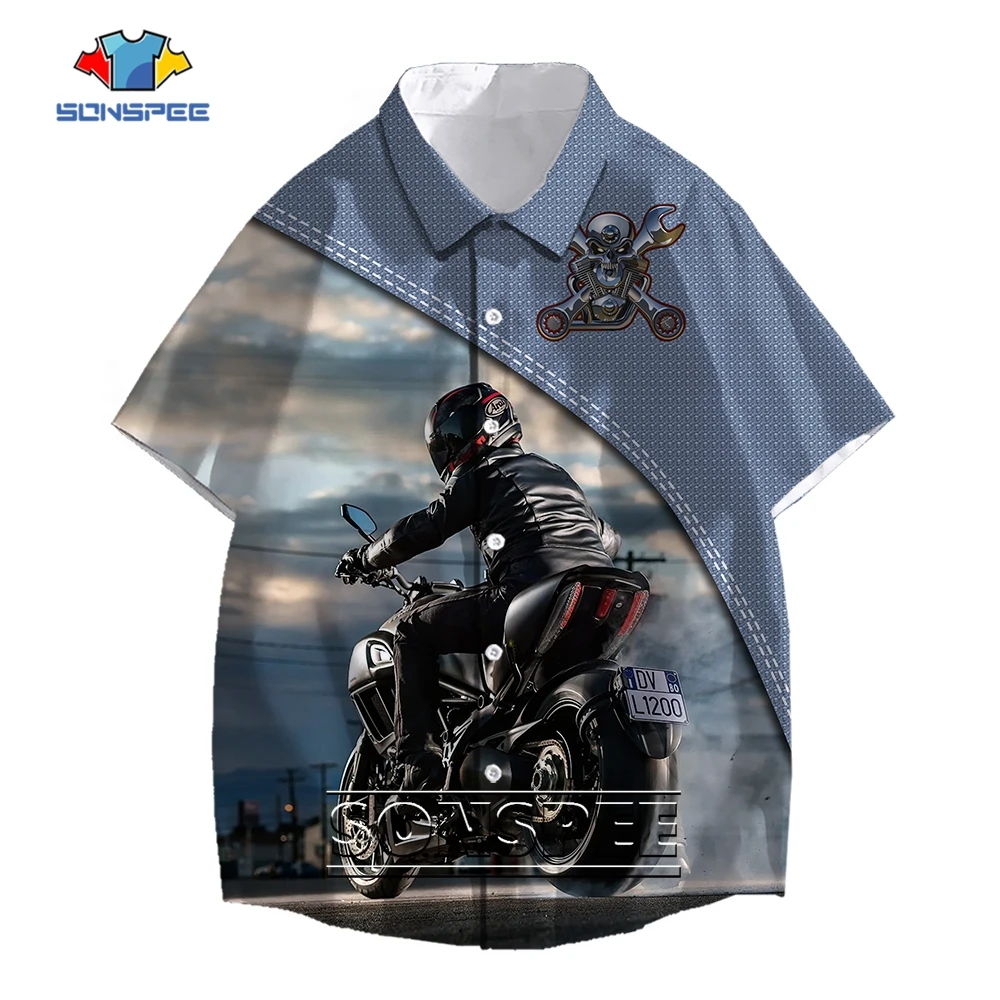 

SONSPEE Motorcycle Rider Pattern 3D Print Shirt Men Women's Cool Racing Graphics Oversize Punk Style Clothing Short Sleeve Tops