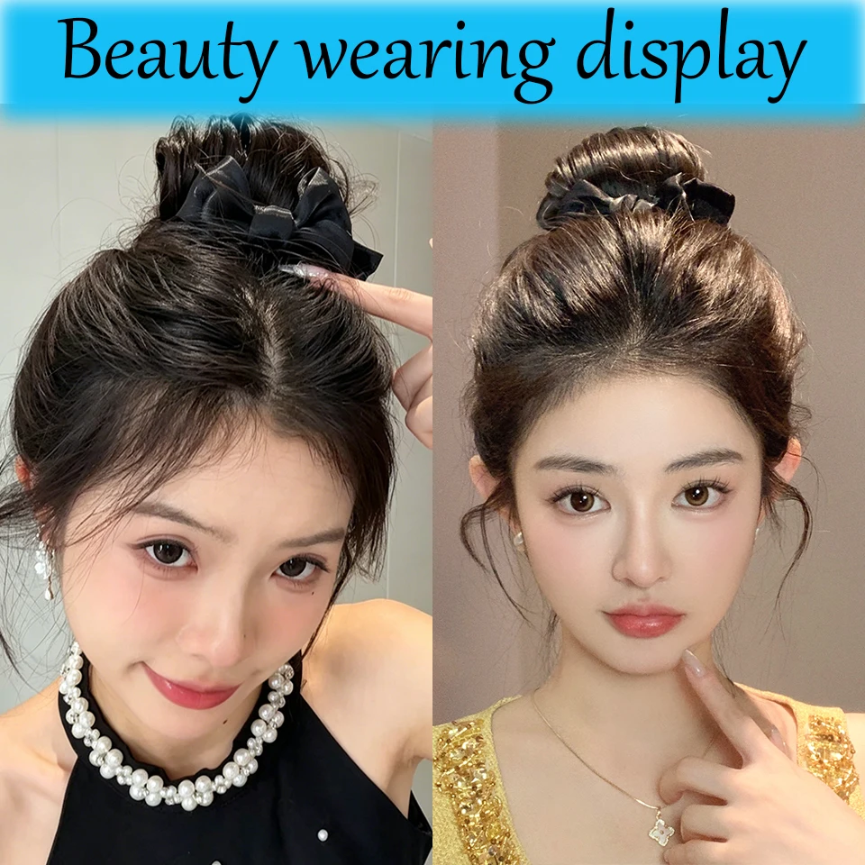 Synthetic Black Bow Hair Claw Clip Chignon Bun Claw Clip in Hair Piece Bun Ponytail Extensions Hairpieces for Women Daily Party view 6