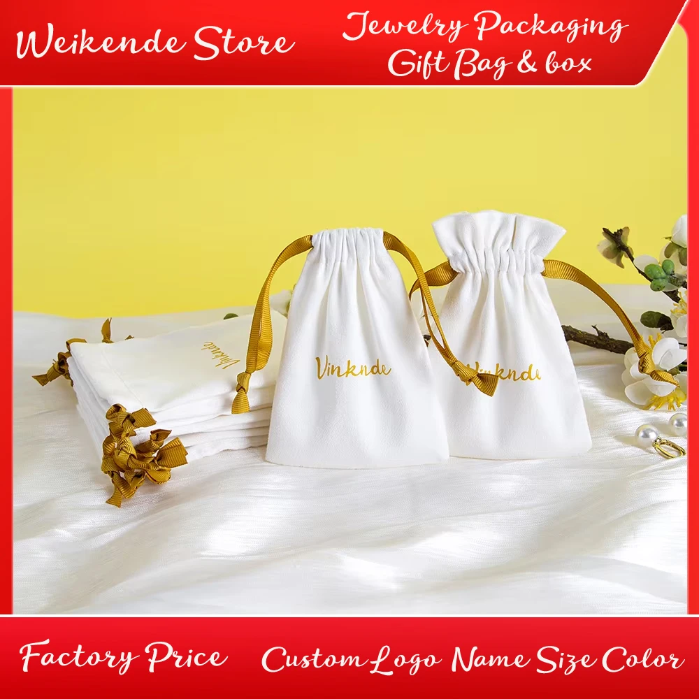 

50pcs Custom Logo Flannel Bag With Logo Bulk Personalized Pouches for Branding Soft Velvet Jewwelry Packaging Sack Wedding Gift