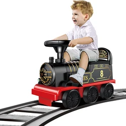 Manned Retro Train Electric Rail Car Children Baby Walker Stroller Toy Boy 3 Years Old Rechargeable Rail Train Toy Gift