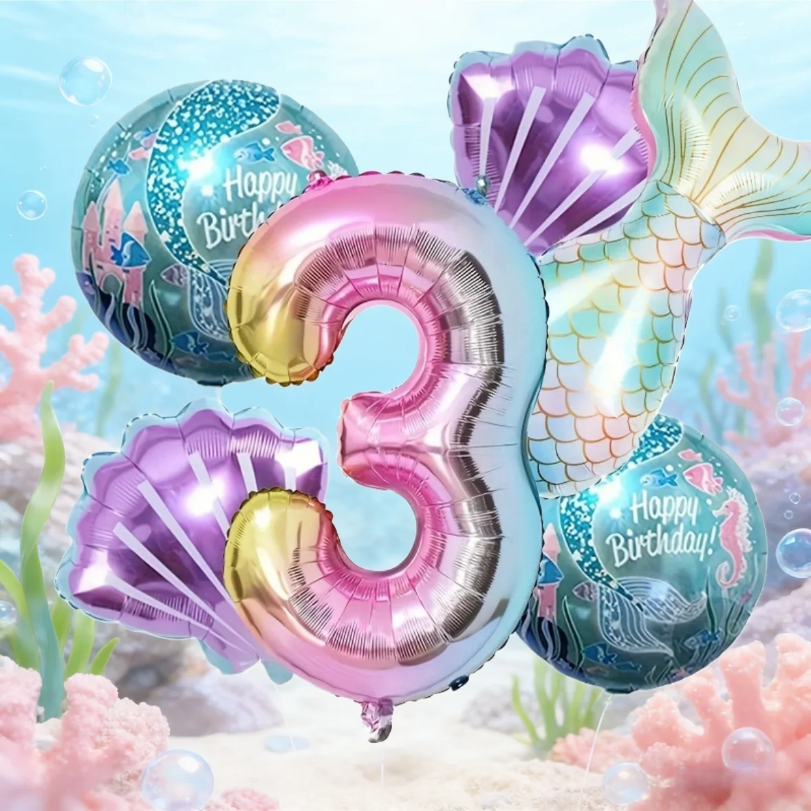 7-teiliges Set Stehende Alufolie Lächelnde Meerjungfrau Ballons Kindergeburtstag Party Deko Zubehör Niedliche Überraschung Spielzeug Babyparty Ballons